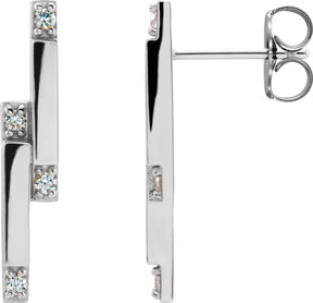 Platinum Round Natural Diamond Accented Bar Earrings – 1.5mm Stones