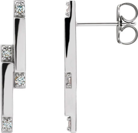Platinum Round Natural Diamond Accented Bar Earrings – 1.5mm Stones