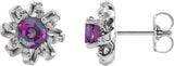 14K Gold Lab-Grown Alexandrite Round 4-Prong Halo-Style Twist Earrings - White Gold