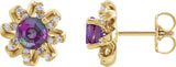 14K Gold Lab-Grown Alexandrite Round 4-Prong Halo-Style Twist Earrings - Yellow Gold