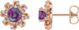 14K Gold Lab-Grown Alexandrite Round 4-Prong Halo-Style Twist Earrings - Rose Gold