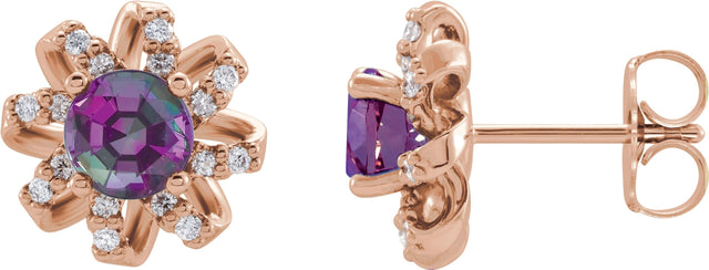 14K Gold Lab-Grown Alexandrite Round 4-Prong Halo-Style Twist Earrings - Rose Gold