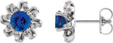 Platinum Lab-Grown Blue Sapphire Round 4-Prong Halo-Style Twist Earrings