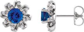 Platinum Lab-Grown Blue Sapphire Round 4-Prong Halo-Style Twist Earrings