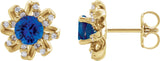 14K Gold Natural Blue Sapphire Round 4-Prong Halo-Style Twist Earrings - Yellow Gold