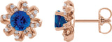14K Gold Lab-Grown Blue Sapphire Round 4-Prong Halo-Style Twist Earrings - Rose Gold