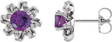 Platinum Natural Amethyst Round 4-Prong Halo-Style Twist Earrings