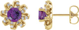 14K Gold Natural Amethyst Round 4-Prong Halo-Style Twist Earrings - Yellow Gold
