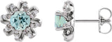 Platinum Natural Aquamarine Round 4-Prong Halo-Style Twist Earrings