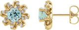 14K Gold Natural Aquamarine Round 4-Prong Halo-Style Twist Earrings - Yellow Gold