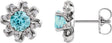 14K Gold Natural Blue Zircon Round 4-Prong Halo-Style Twist Earrings - White Gold