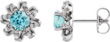 Platinum Natural Blue Zircon Round 4-Prong Halo-Style Twist Earrings