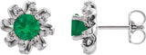 Platinum Lab-Grown Emerald Round 4-Prong Halo-Style Twist Earrings