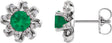 Platinum Natural Emerald Round 4-Prong Halo-Style Twist Earrings