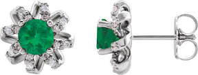 Platinum Natural Emerald Round 4-Prong Halo-Style Twist Earrings