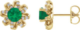 14K Gold Lab-Grown Emerald Round 4-Prong Halo-Style Twist Earrings - Yellow Gold
