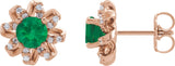 14K Gold Lab-Grown Emerald Round 4-Prong Halo-Style Twist Earrings - Rose Gold