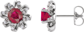 Platinum Natural Ruby Round 4-Prong Halo-Style Twist Earrings