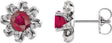 14K Gold Lab-Grown Ruby Round 4-Prong Halo-Style Twist Earrings - White Gold