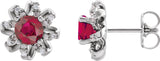 14K Gold Natural Ruby Round 4-Prong Halo-Style Twist Earrings - White Gold