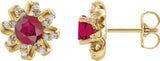 14K Gold Natural Ruby Round 4-Prong Halo-Style Twist Earrings - Yellow Gold