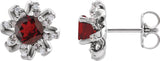 14K Gold Natural Mozambique Garnet Round 4-Prong Halo-Style Twist Earrings - White Gold