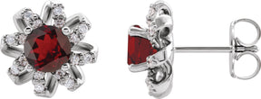 Platinum Natural Mozambique Garnet Round 4-Prong Halo-Style Twist Earrings