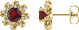 14K Gold Natural Mozambique Garnet Round 4-Prong Halo-Style Twist Earrings - Yellow Gold