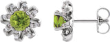 14K Gold Natural Peridot Round 4-Prong Halo-Style Twist Earrings - White Gold