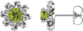 14K Gold Natural Peridot Round 4-Prong Halo-Style Twist Earrings - White Gold