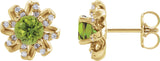 14K Gold Natural Peridot Round 4-Prong Halo-Style Twist Earrings - Yellow Gold