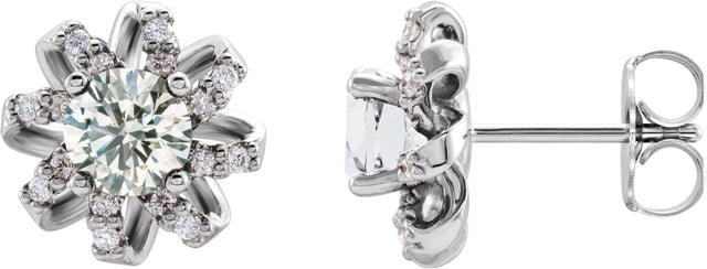Platinum Natural Diamond Round 4-Prong Halo-Style Twist Earrings