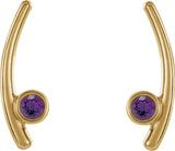 14K Gold Round Natural Amethyst Bezel-Set Ear Climbers - Yellow Gold - view 2