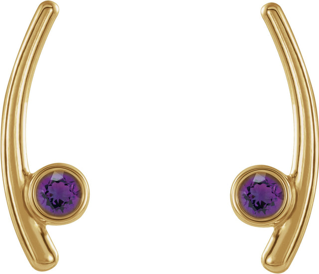 14K Gold Round Natural Amethyst Bezel-Set Ear Climbers - Yellow Gold - view 2