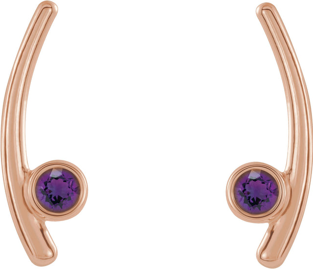 14K Gold Round Natural Amethyst Bezel-Set Ear Climbers - Rose Gold - view 2