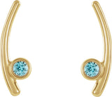14K Gold Round Natural Aquamarine Bezel-Set Ear Climbers - Yellow Gold - view 2