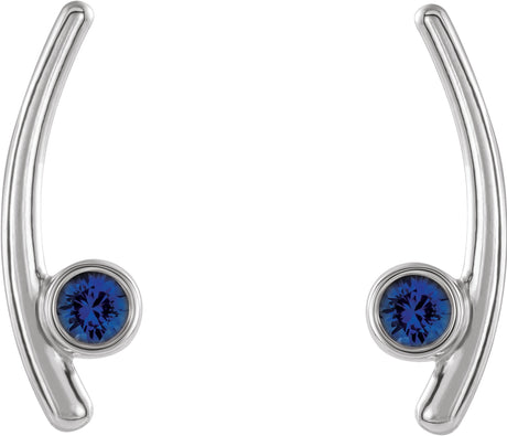 Platinum Round Natural Blue Sapphire Bezel-Set Ear Climbers - view 2