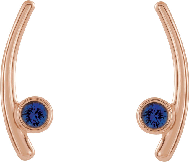 14K Gold Round Natural Blue Sapphire Bezel-Set Ear Climbers - Rose Gold - view 2