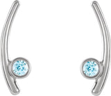 14K Gold Round Natural Blue Zircon Bezel-Set Ear Climbers - White Gold - view 2