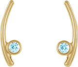 14K Gold Round Natural Blue Zircon Bezel-Set Ear Climbers - Yellow Gold - view 2