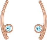 14K Gold Round Natural Blue Zircon Bezel-Set Ear Climbers - Rose Gold - view 2