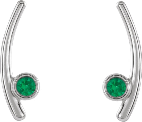 Platinum Round Lab-Grown Emerald Bezel-Set Ear Climbers - view 2
