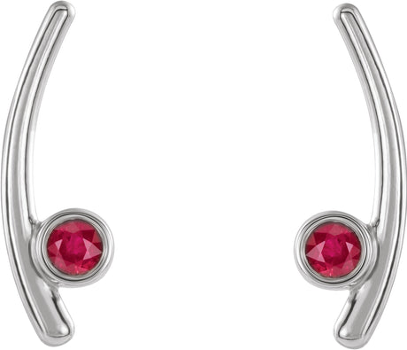 Platinum Round Lab-Grown Ruby Bezel-Set Ear Climbers - view 2