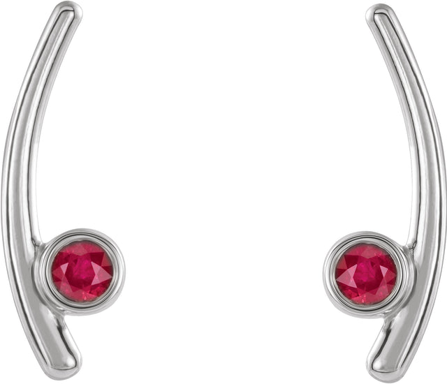 Platinum Round Lab-Grown Ruby Bezel-Set Ear Climbers - view 2