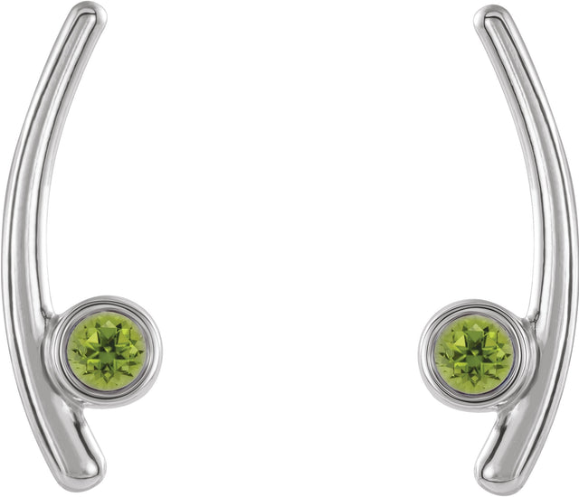 14K Gold Round Natural Peridot Bezel-Set Ear Climbers - White Gold - view 2