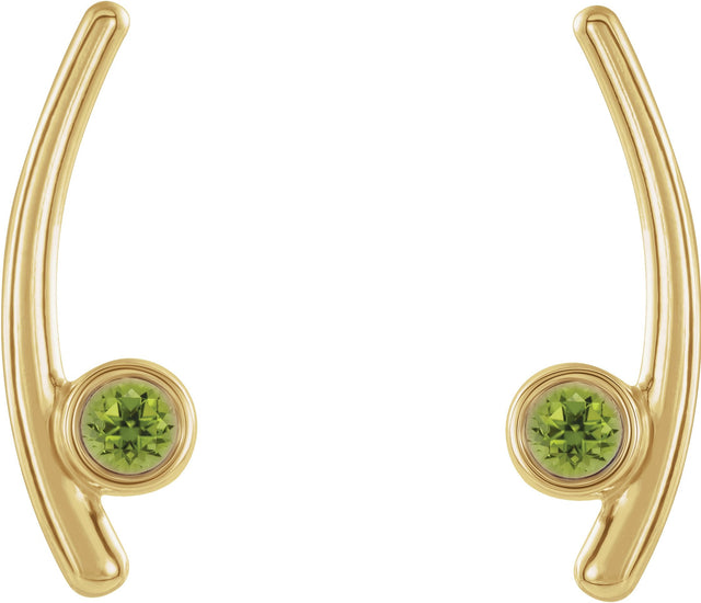 14K Gold Round Natural Peridot Bezel-Set Ear Climbers - Yellow Gold - view 2