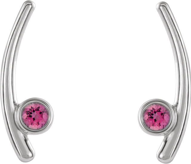 Platinum Round Natural Pink Tourmaline Bezel-Set Ear Climbers - view 2