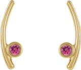 14K Gold Round Natural Pink Tourmaline Bezel-Set Ear Climbers - Yellow Gold - view 2