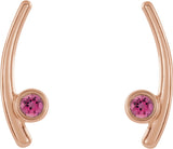 14K Gold Round Natural Pink Tourmaline Bezel-Set Ear Climbers - Rose Gold - view 2