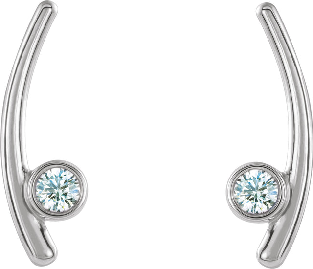 14K Gold Round Natural White Sapphire Bezel-Set Ear Climbers - White Gold - view 2